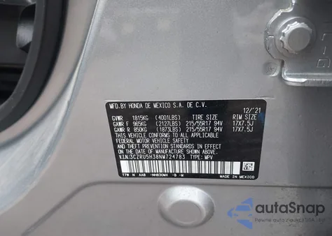 2022 Honda Hr-V 2Wd Lx from USA, damaged, VIN 3CZRU5H38NM724783